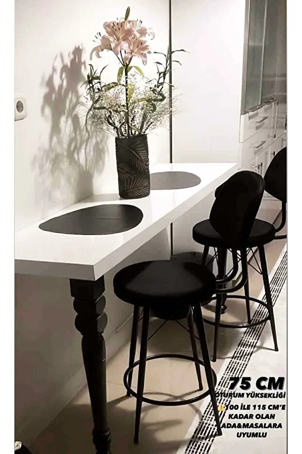 Yeni Babyface Kumaş Dolce Bar Sandalyesi 75 Cm Siyah. 100 Ile 115 Cm Arası Ada& Masalara Uygundur.